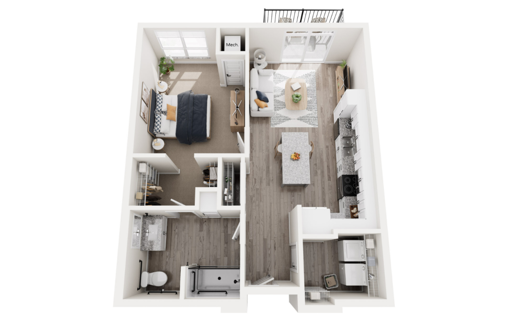 Clifden - 1 bedroom floorplan layout with 1 bath and 787 square feet. (3D)