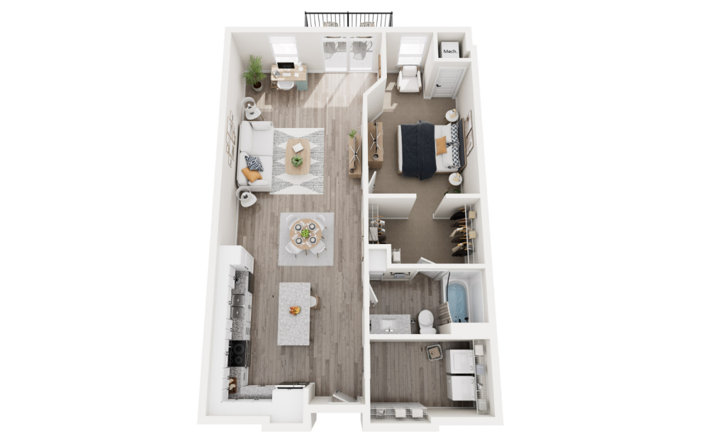 Lisburn - 1 bedroom floorplan layout with 1 bath and 1035 to 1053 square feet. (3D)