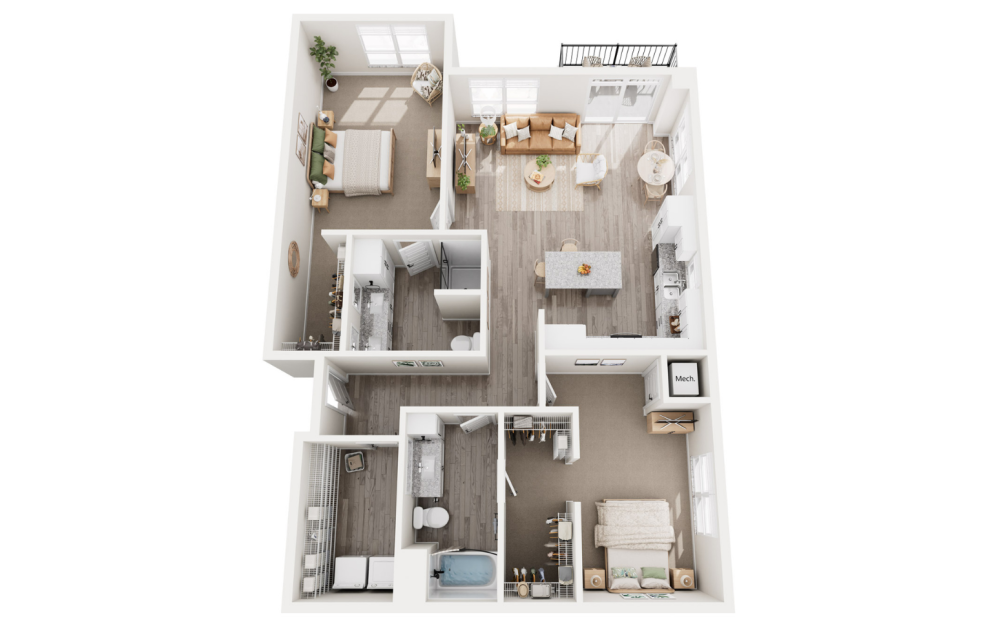 Cork - 2 bedroom floorplan layout with 2 bathrooms and 1306 - 1381 square feet (3D)