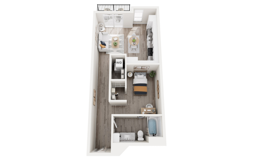 Primrose - Studio floorplan layout with 1 bath and 684 to 700 square feet. (3D)