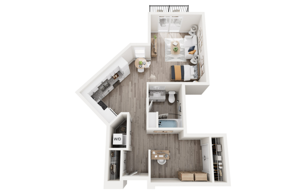 Kilkenny - Studio floorplan layout with 1 bath and 772 square feet. (3D)