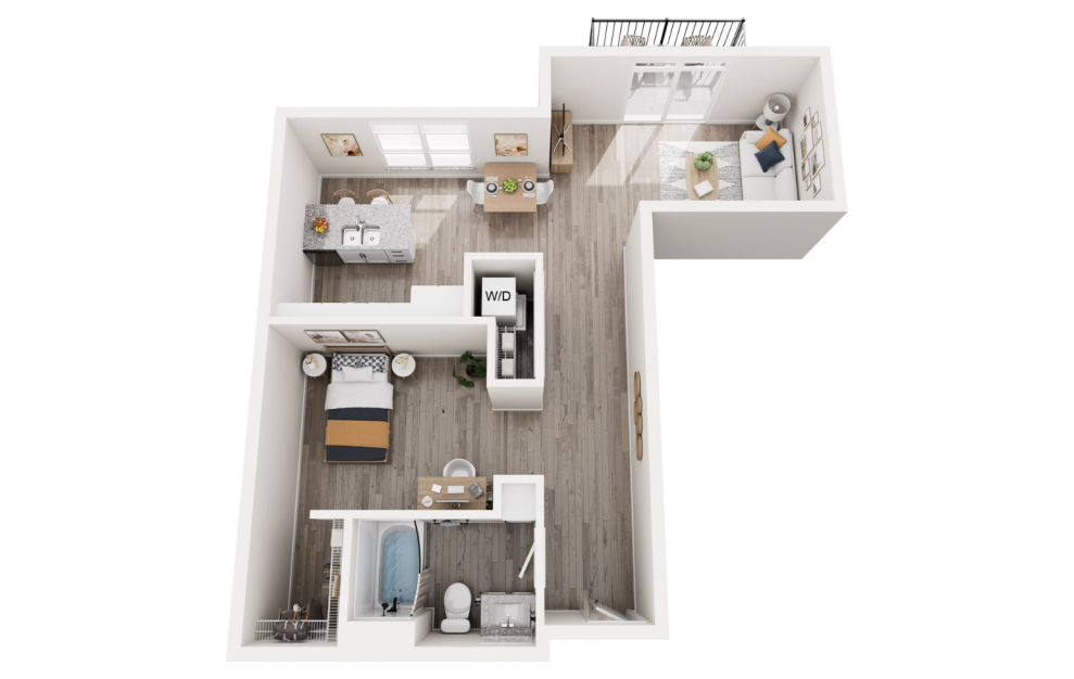 Trinity - Studio floorplan layout with 1 bath and 779 square feet. (3D)